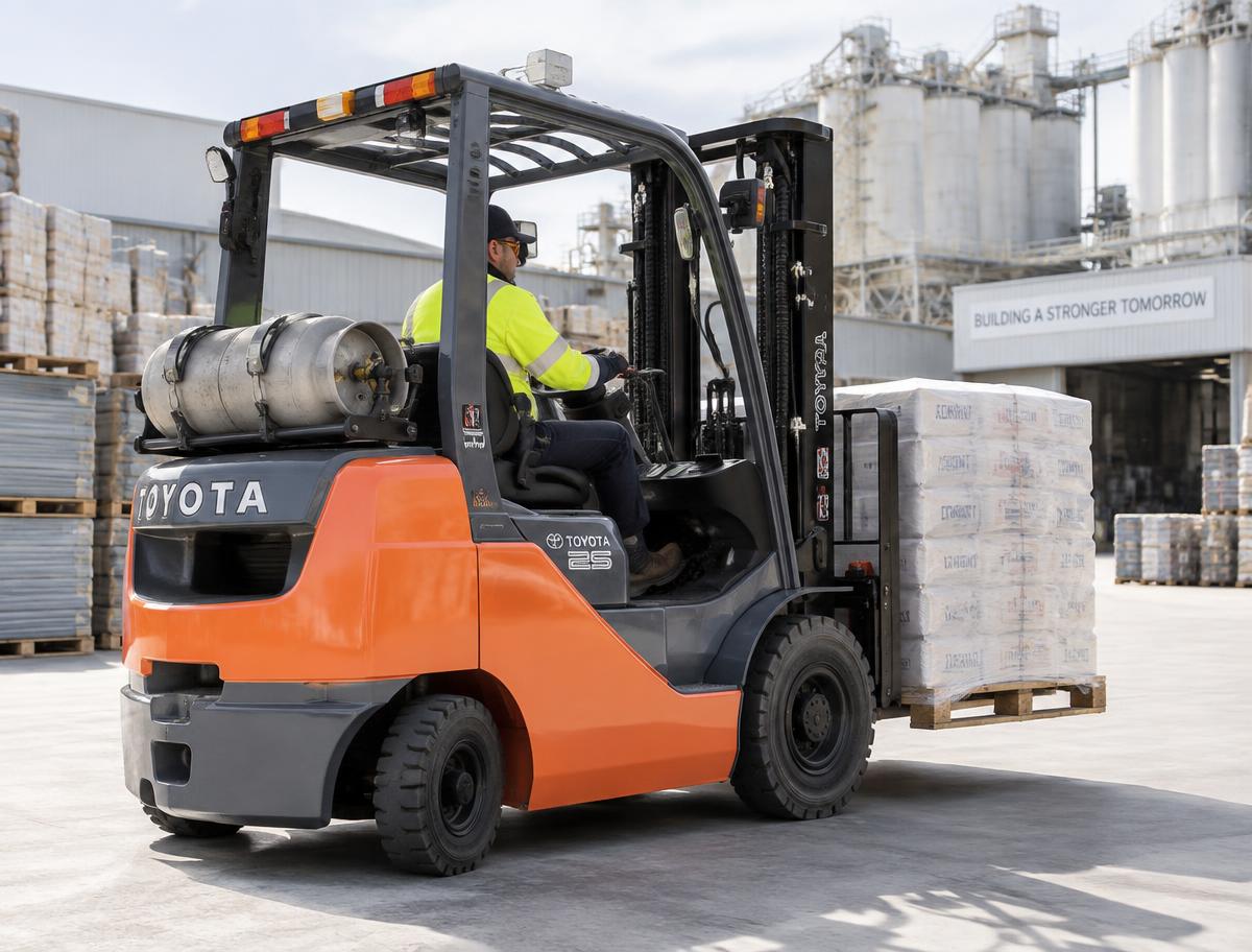 Empilhadeira a gás GLP trabalhando em pátio industrial